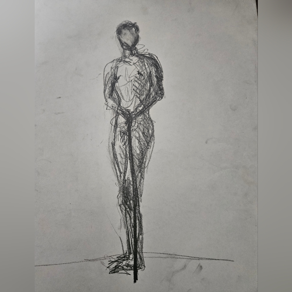 Figure Study Charcoal Sketch - Monochrome Standing Nude